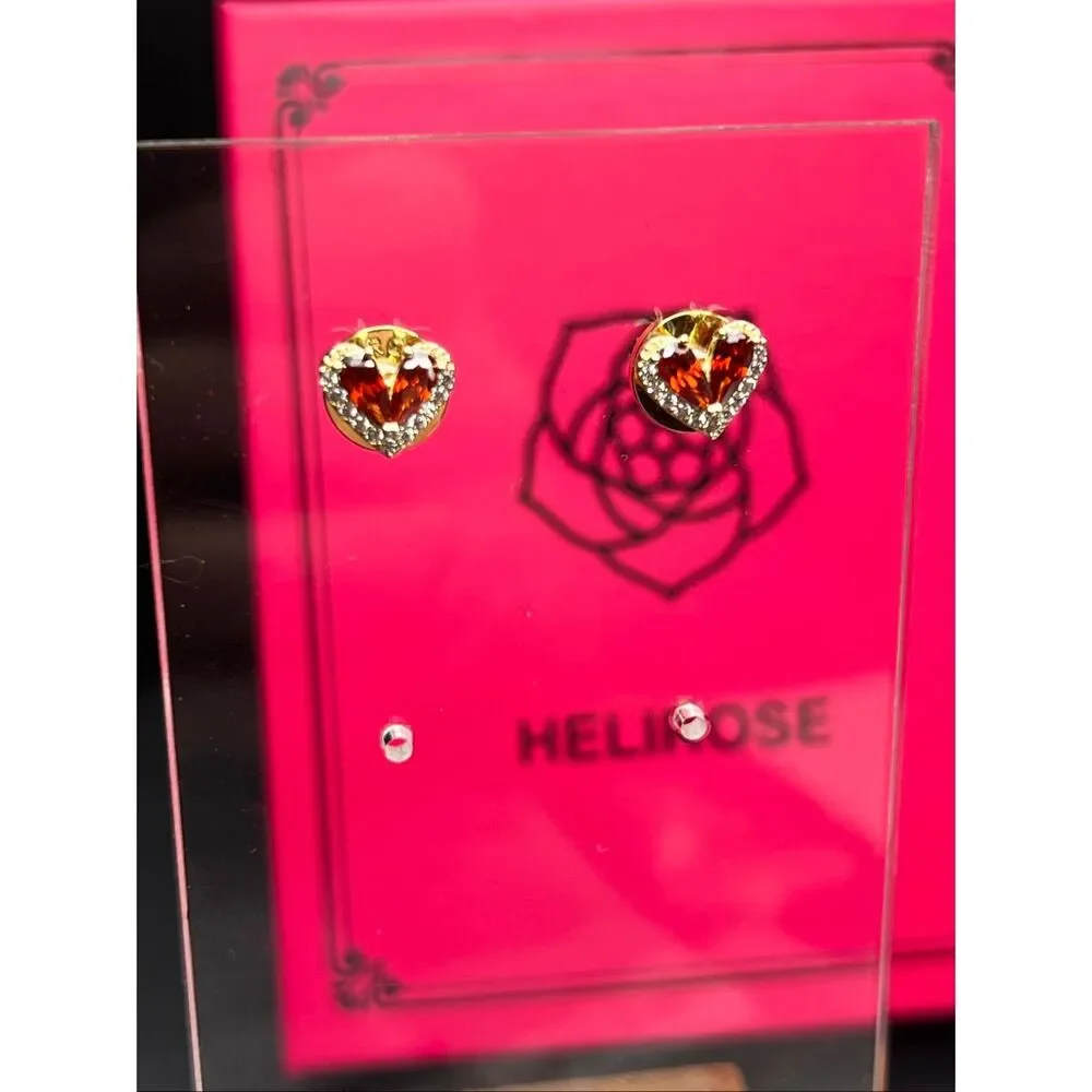 Helirose Red Gold Tone Heart Shaped Stud Earring Gift Box